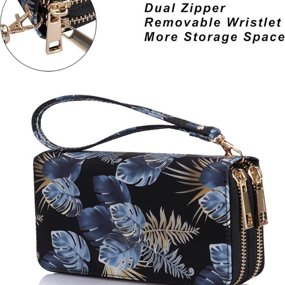 Cellphone Wallet for Women Dual Zipper Long Purse with Removable Wristlet - Picture 4 of 7